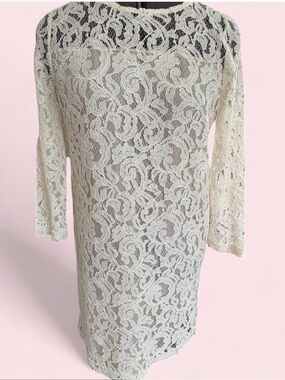 United Colors Of Benetton Ivory Lace Long Sleeve Shift Dress